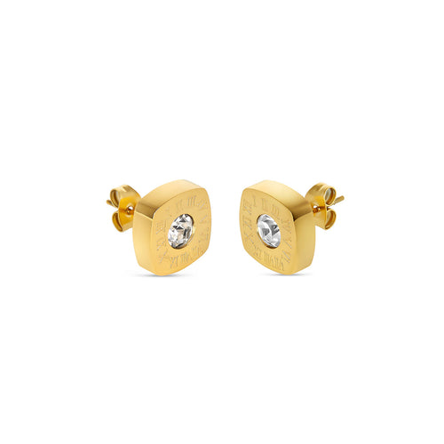 Square Latin Stud Stone Earrings - Gold Tone