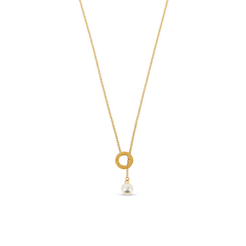 Pearl Thread Necklace - Gold Tone