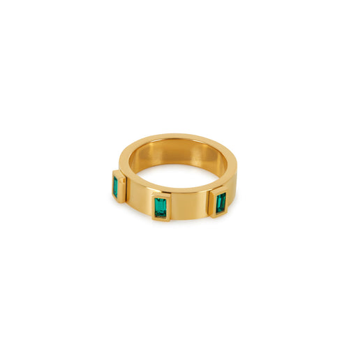 Cubic Stone Emerald Ring - Gold Tone