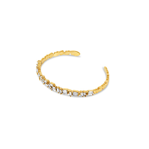 Stone CZ Baguette Cut Bangle - Gold Tone