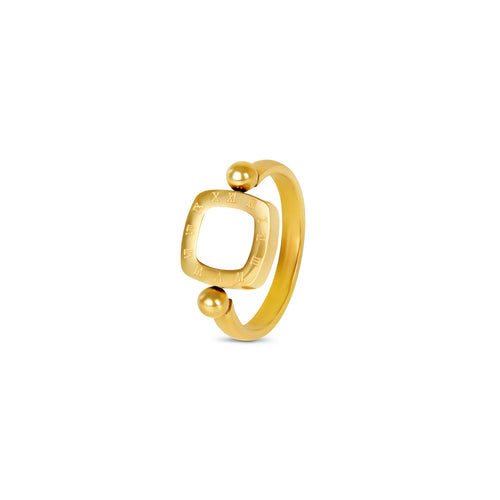 Square Rotatable Numeral Pendant Ring - Gold Tone