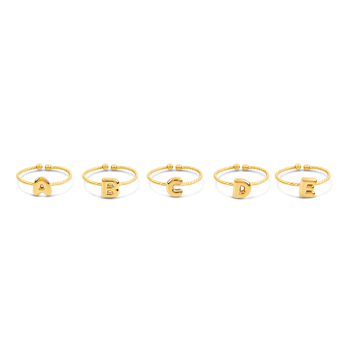 Bubble Initial Rope Chain Adjustable Ring - Gold Tone