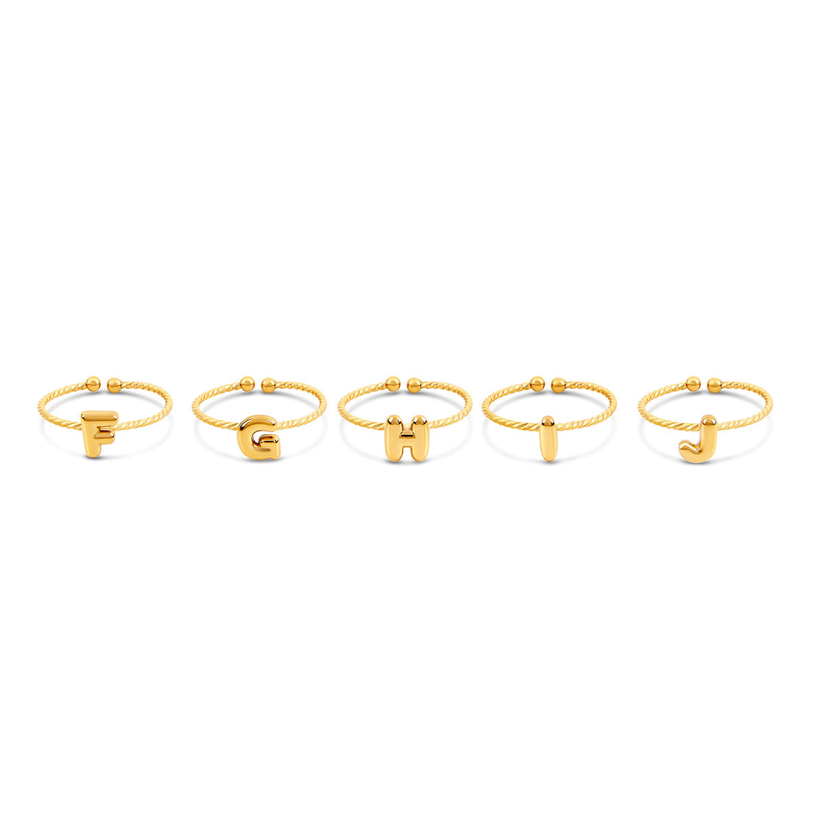 Bubble Initial Rope Chain Adjustable Ring - Gold Tone