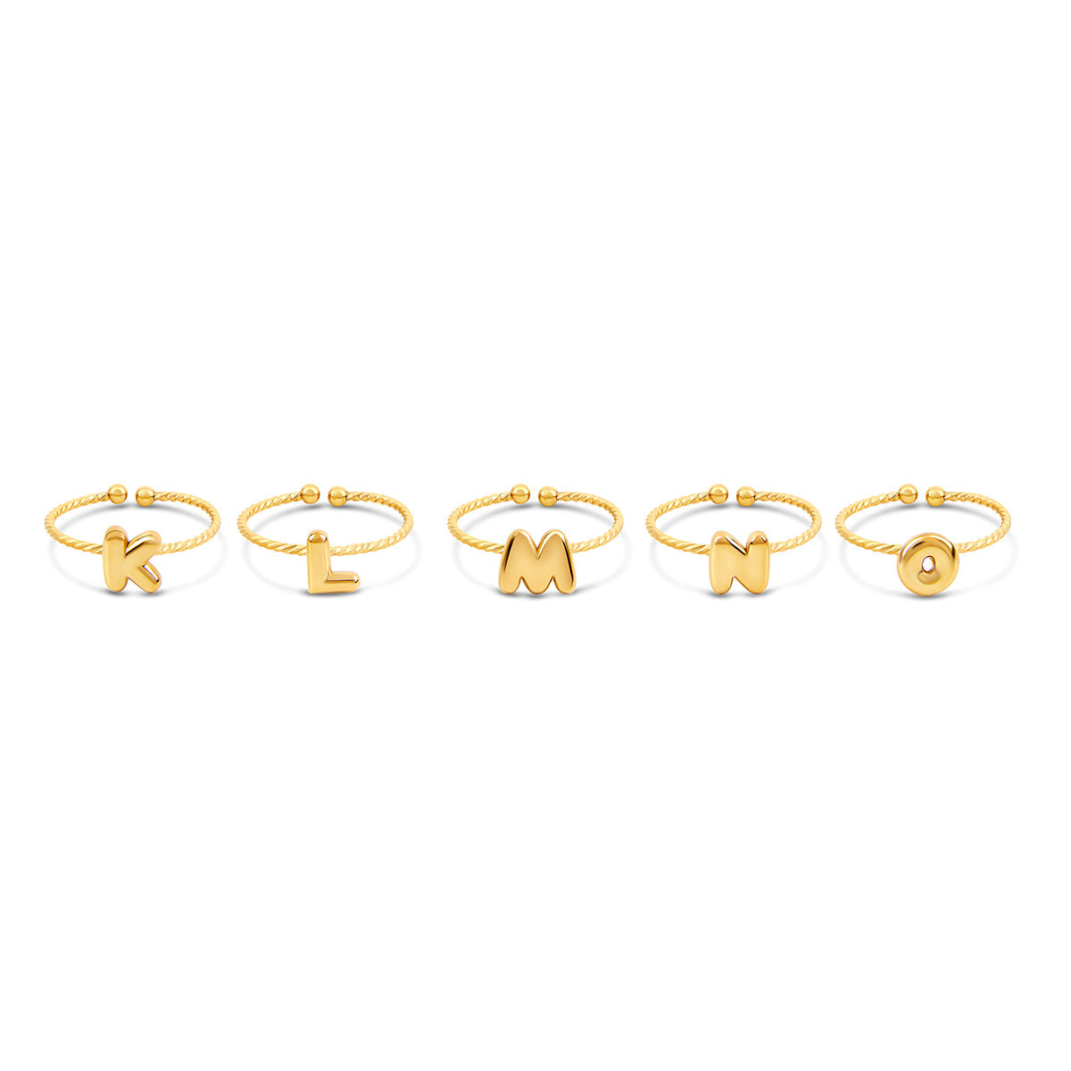 Bubble Initial Rope Chain Adjustable Ring - Gold Tone