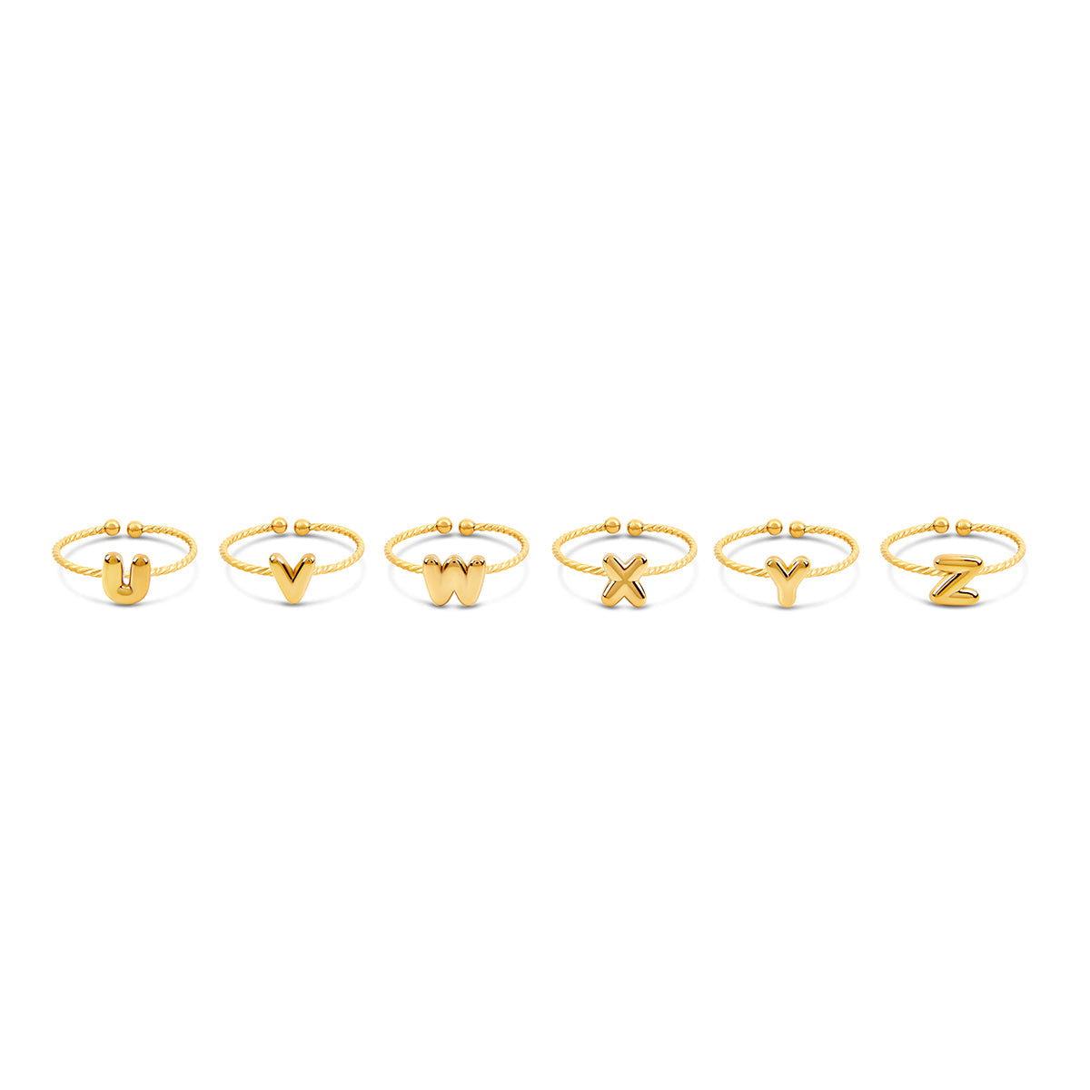 Bubble Initial Rope Chain Adjustable Ring - Gold Tone