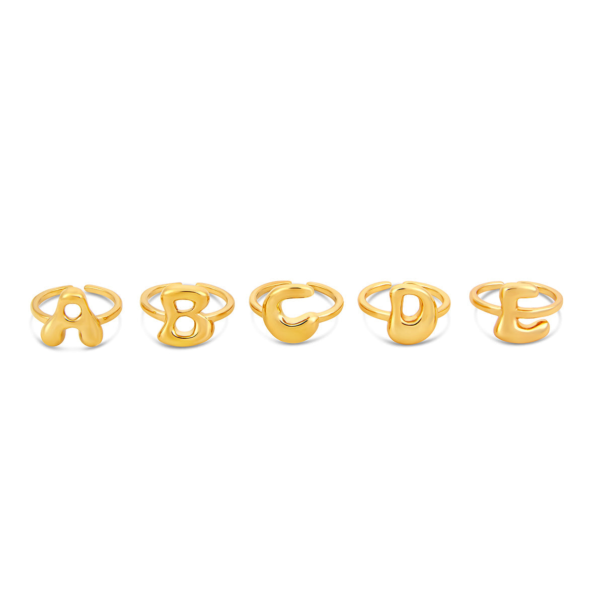 Bubble Initial Adjustable Ring - Gold Tone