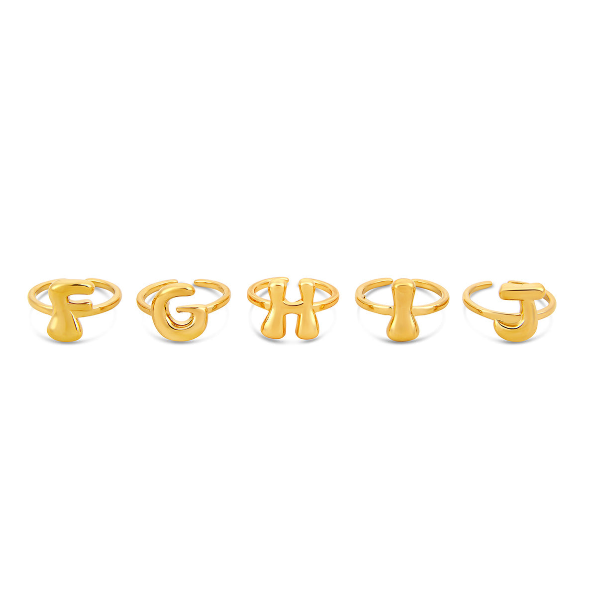 Bubble Initial Adjustable Ring - Gold Tone