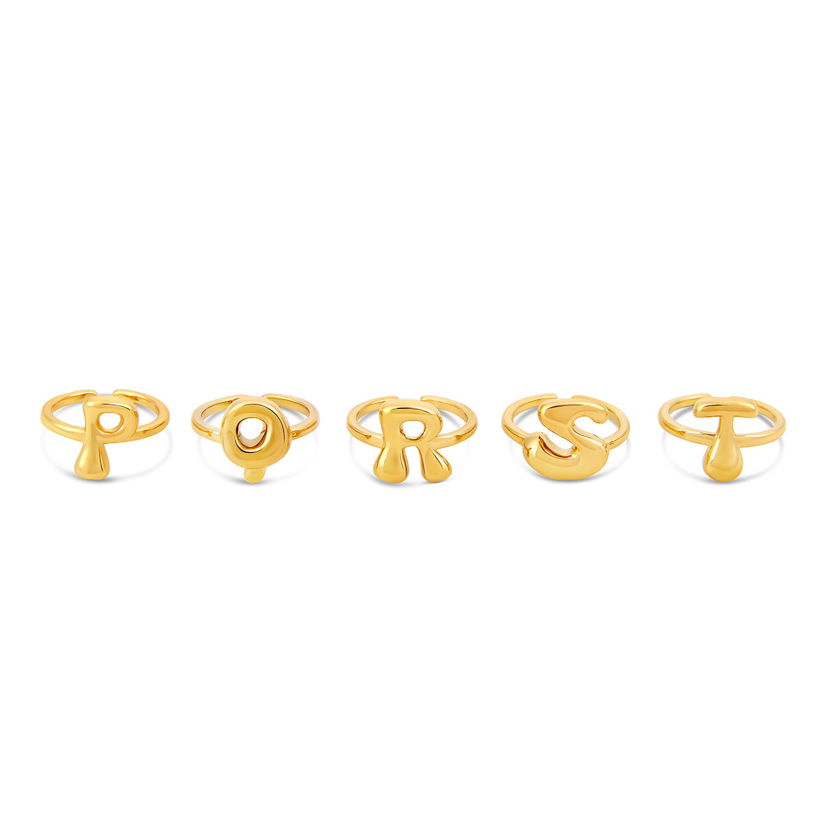Bubble Initial Adjustable Ring - Gold Tone