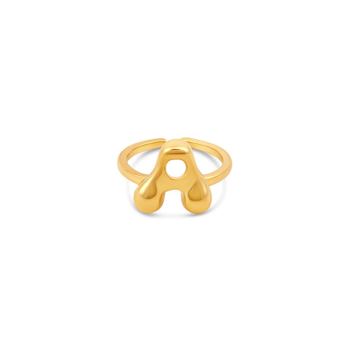 Bubble Initial Adjustable Ring - Gold Tone