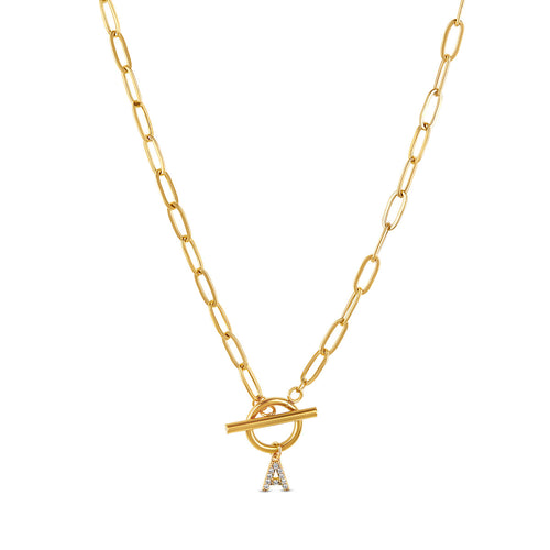 Stone Initial Toggle Necklace - Gold Tone
