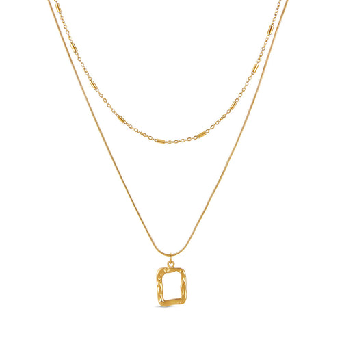 Sculpture Pendant Layered Necklace - Gold Tone