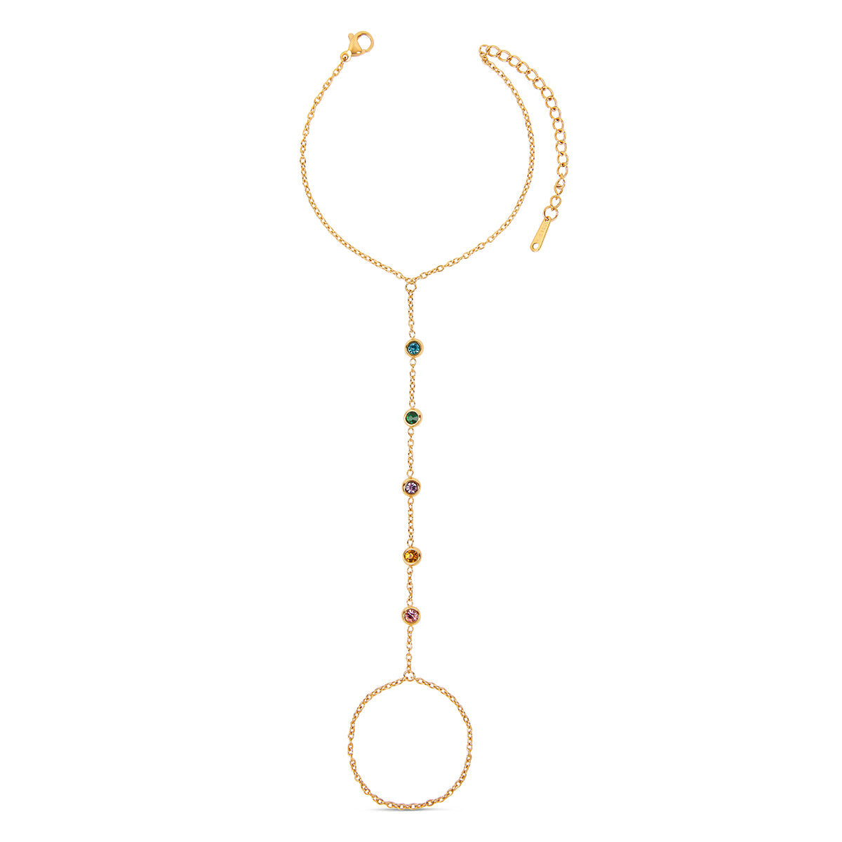 Multi Colour Stone Hand Chain - Gold Tone