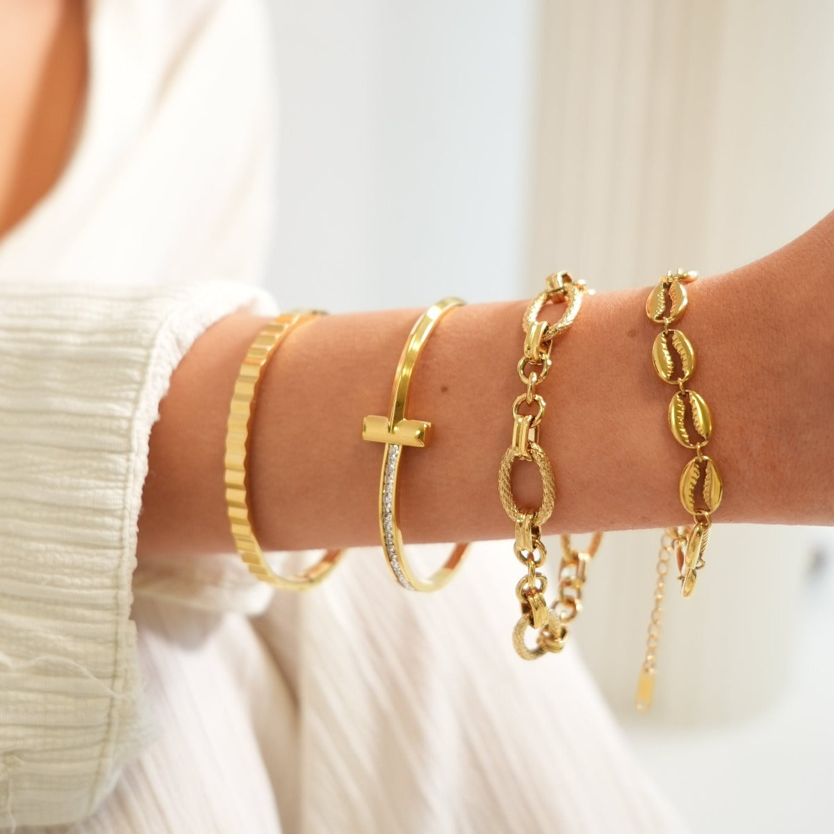 Sicily Link Chain Textured Bracelet - Gold Tone