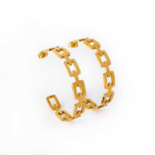 Geometric Hoop Earrings Gold Plated - Gold Tone