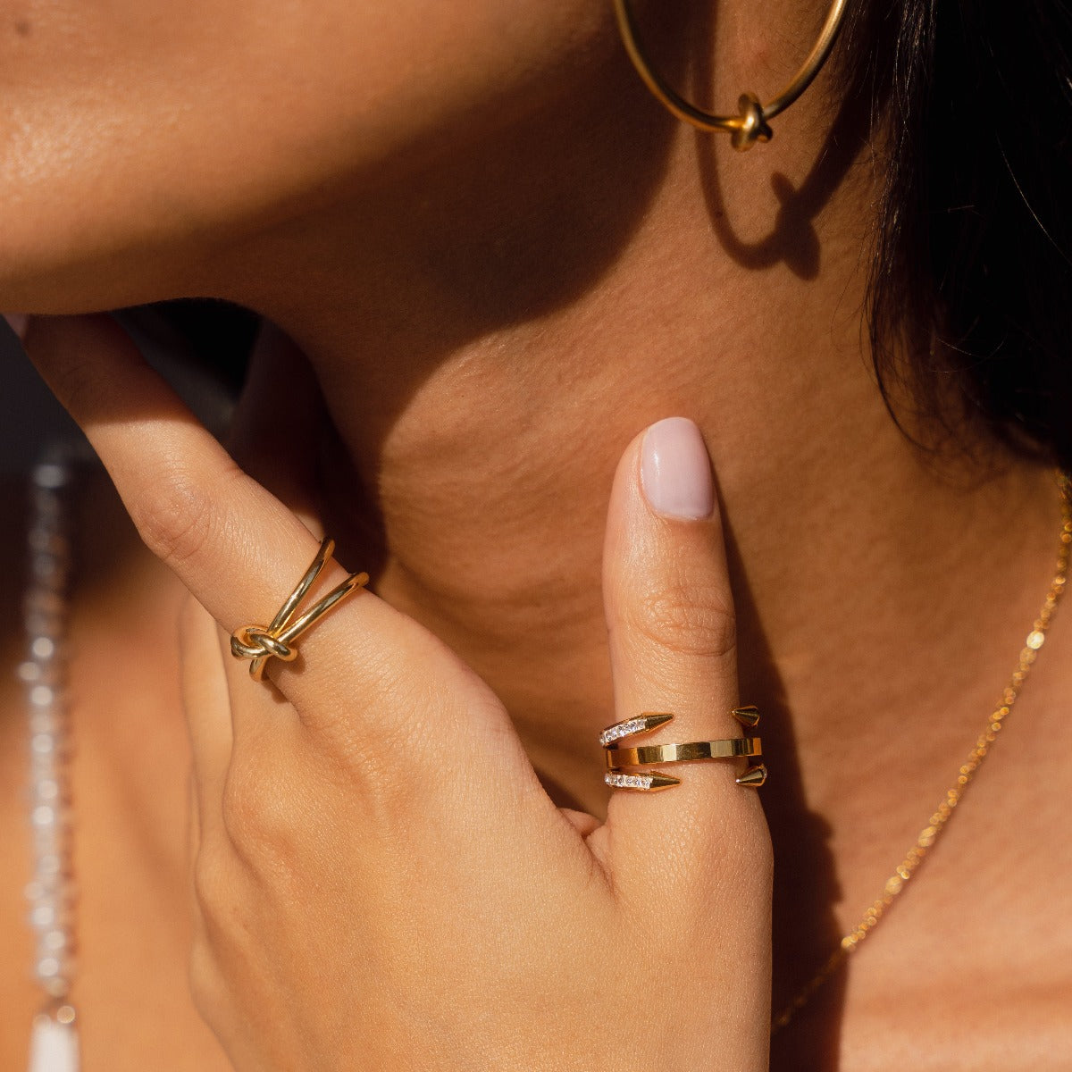 Four Point Nail Stone Ring - Gold Tone