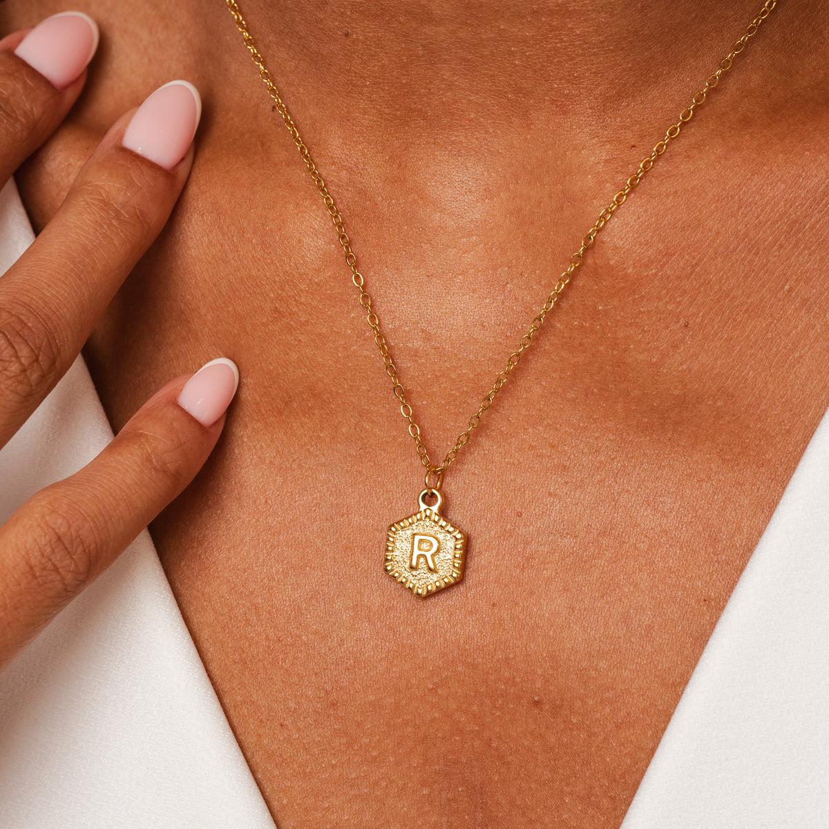 Hex Initial Necklace - Gold Tone