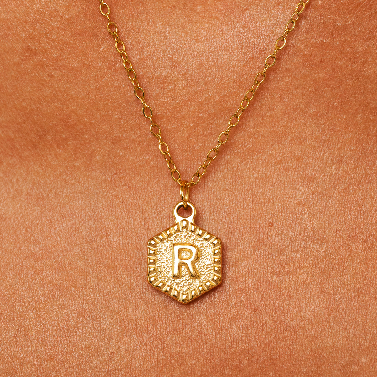 Hex Initial Necklace - Gold Tone