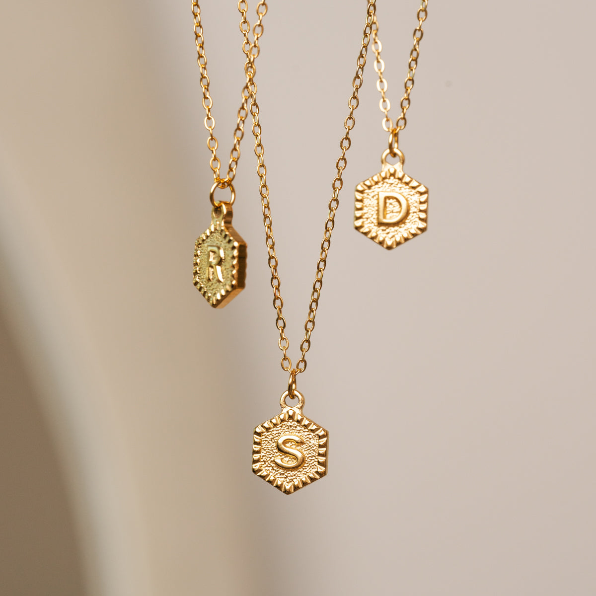 Hex Initial Necklace - Gold Tone