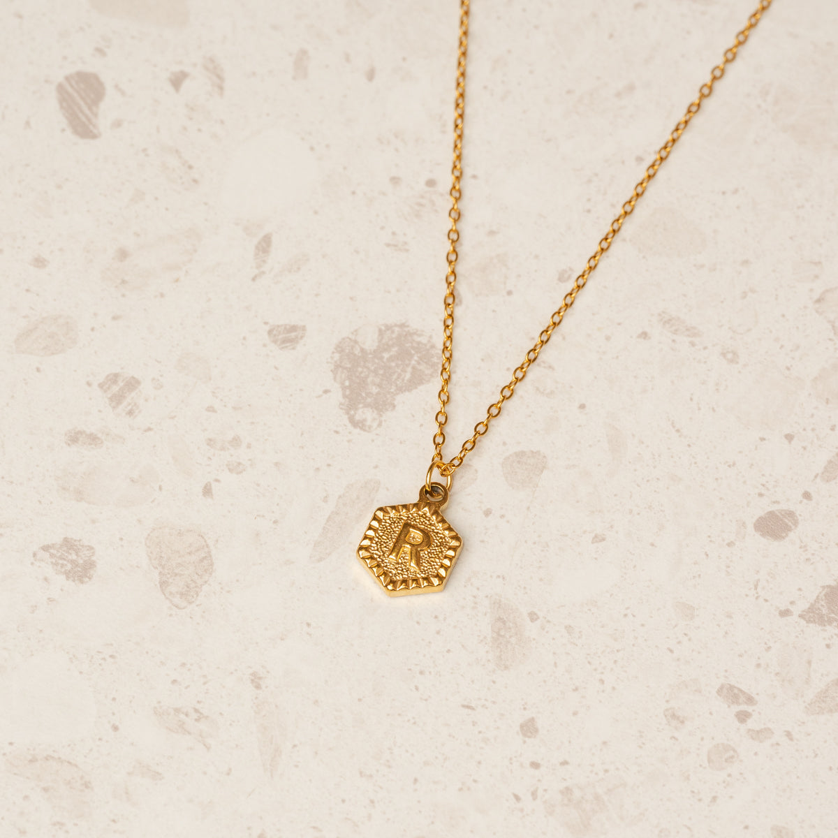 Hex Initial Necklace - Gold Tone