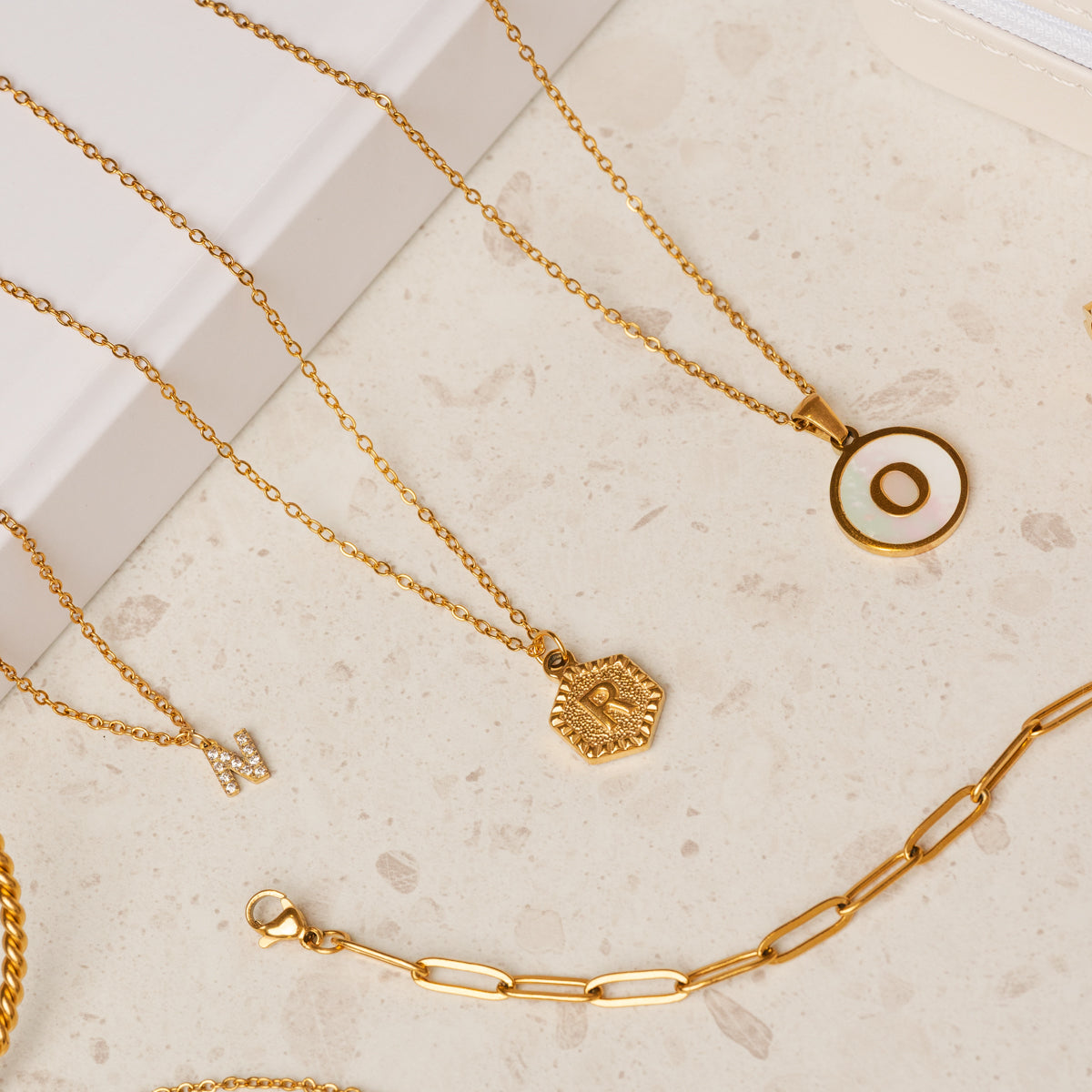 Hex Initial Necklace - Gold Tone