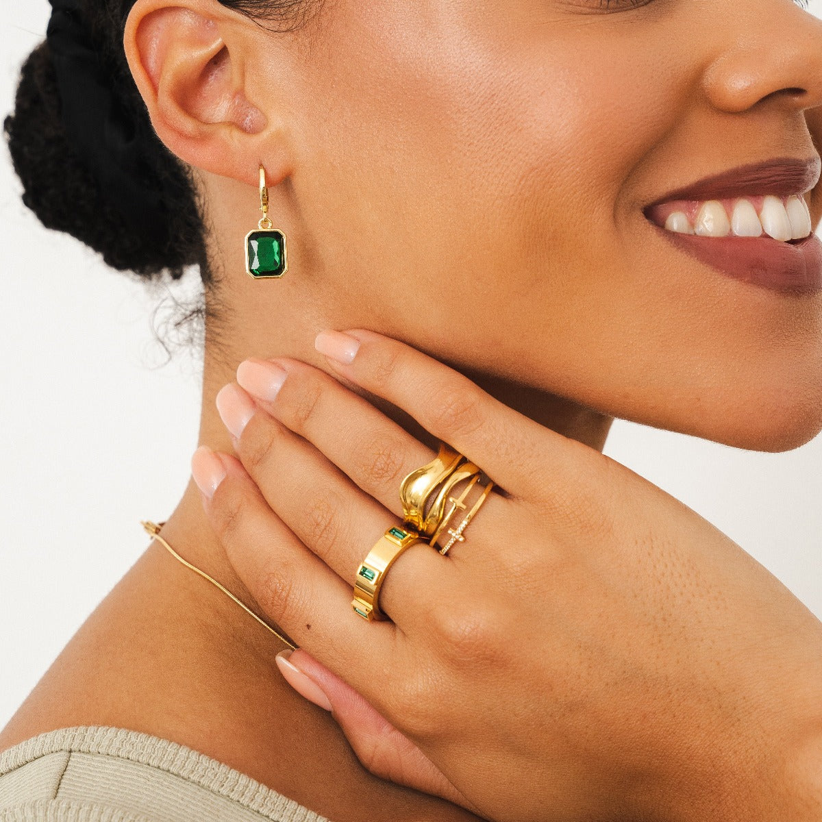 Cubic Stone Emerald Ring - Gold Tone