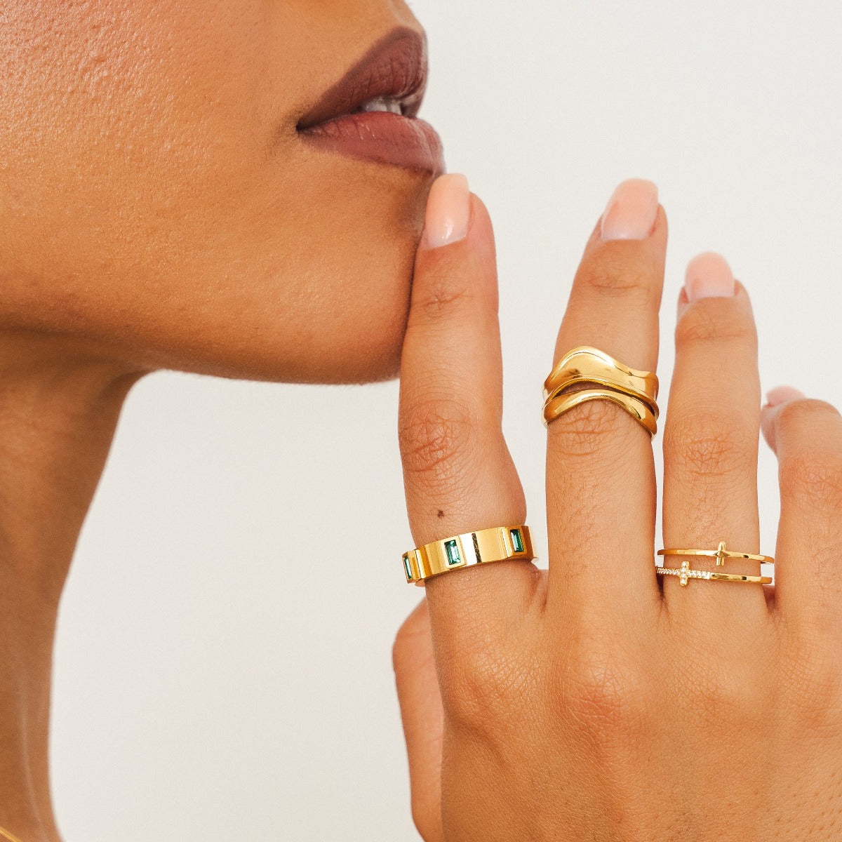 Cubic Stone Emerald Ring - Gold Tone