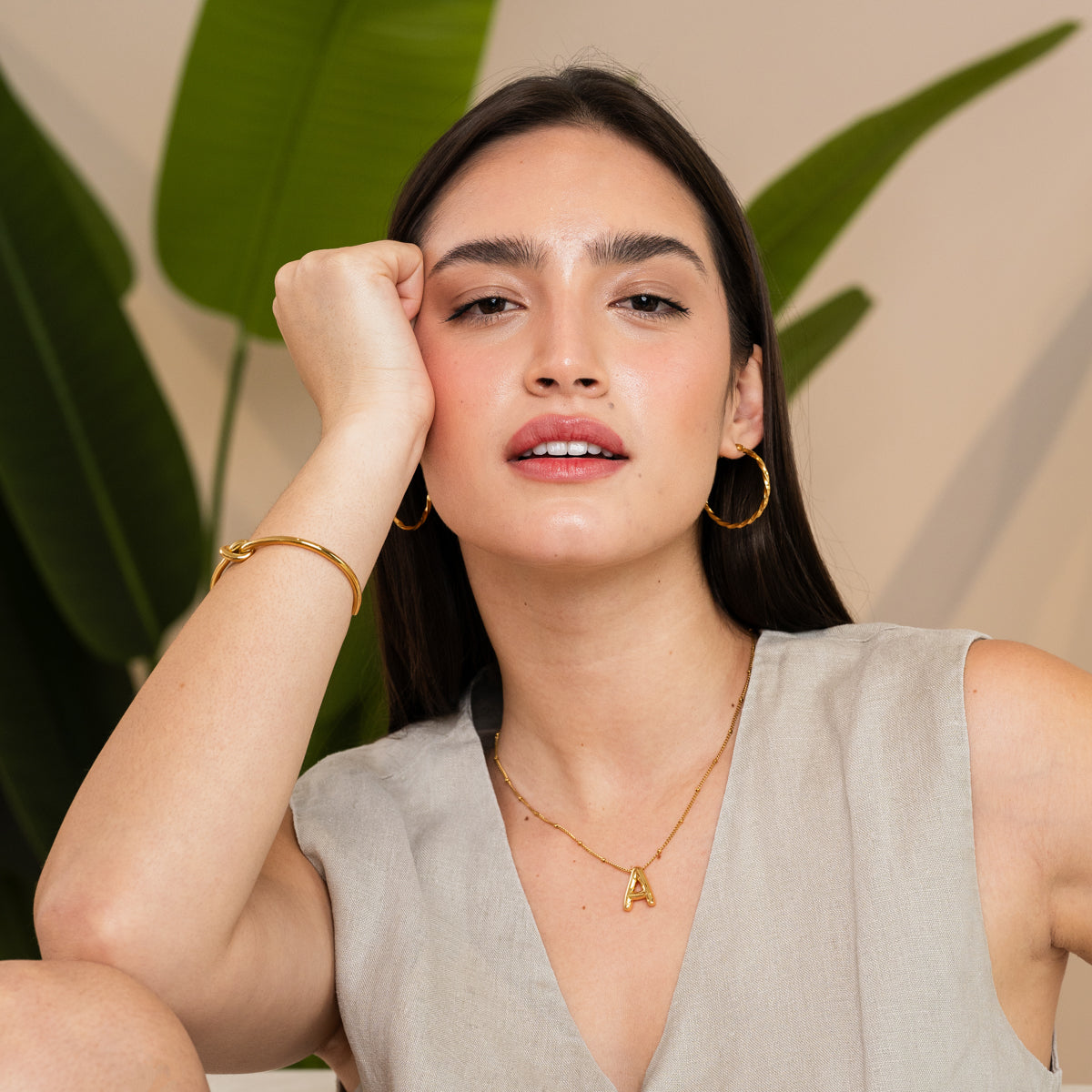 Bubble Initial Necklace - Gold Tone