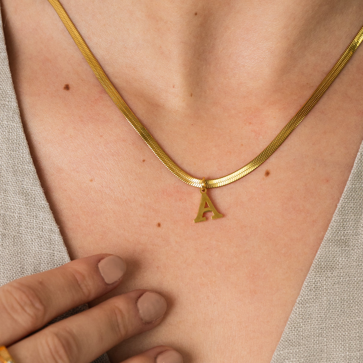 Snake Chain Initial Necklace - Gold Tone