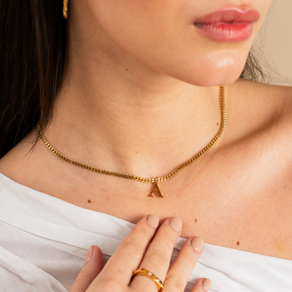 Curb Chain Initial Necklace - Gold Tone