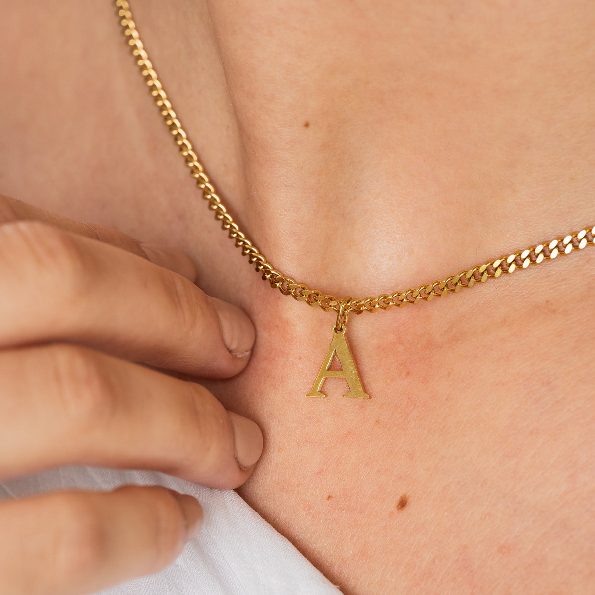 Curb Chain Initial Necklace - Gold Tone