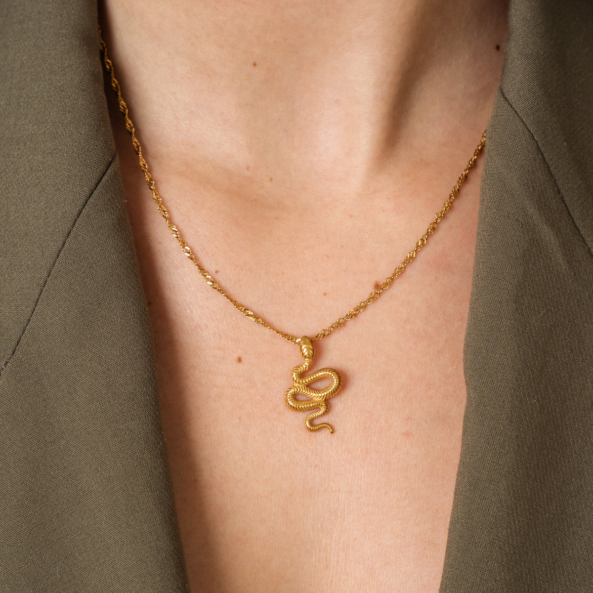 Snake Pendant Necklace - Gold Tone