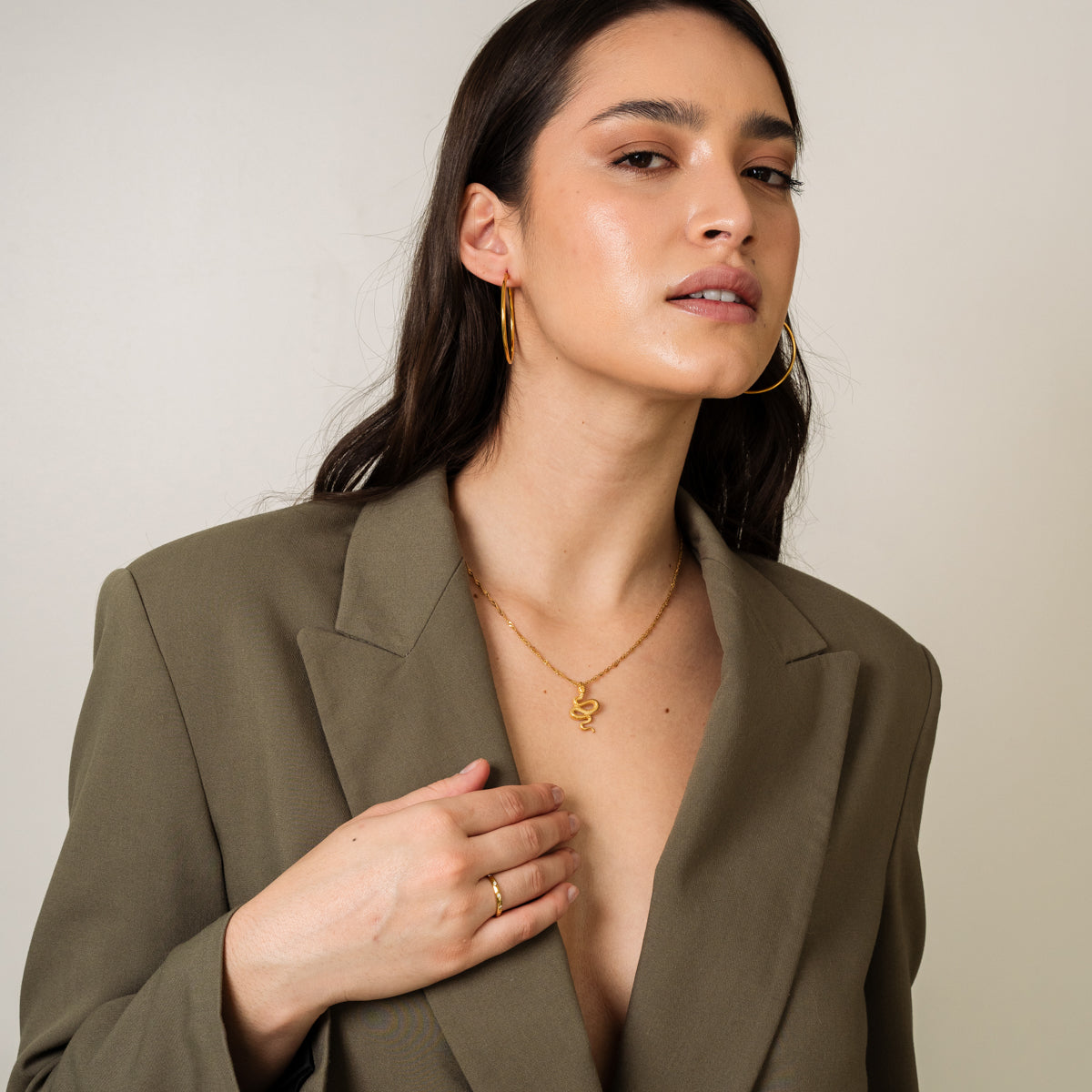 Snake Pendant Necklace - Gold Tone