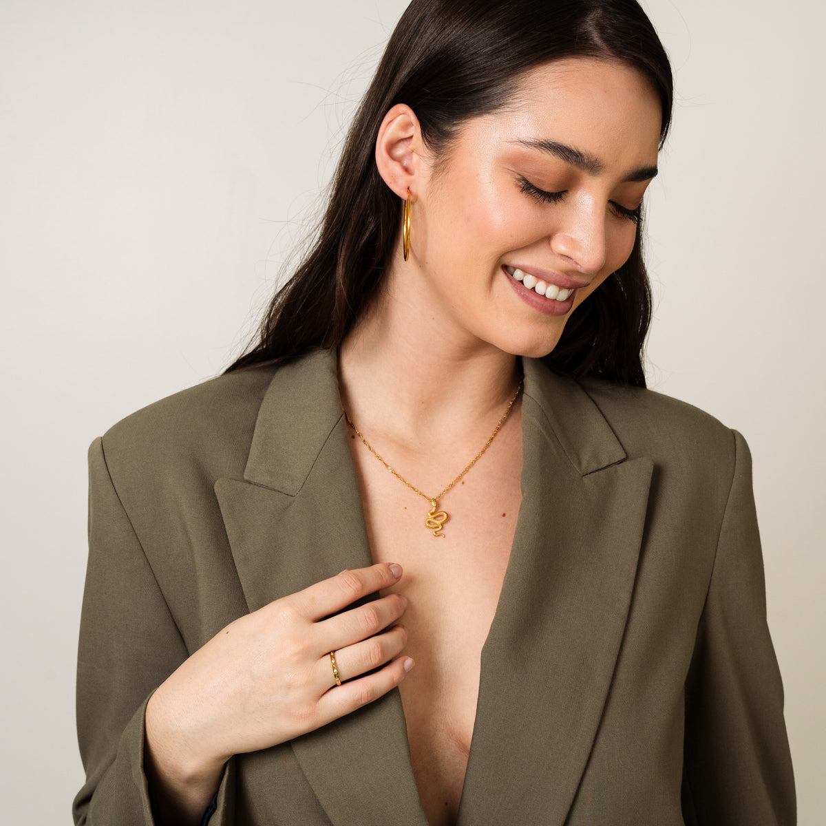 Snake Pendant Necklace - Gold Tone