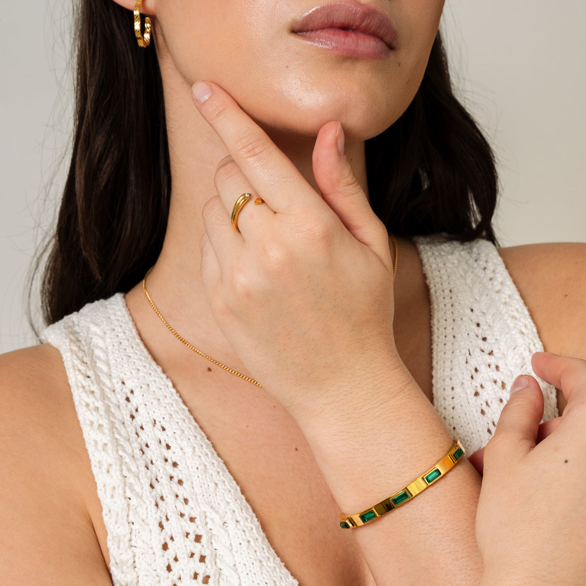 Cubic Stone Bracelet - Gold Tone/Green