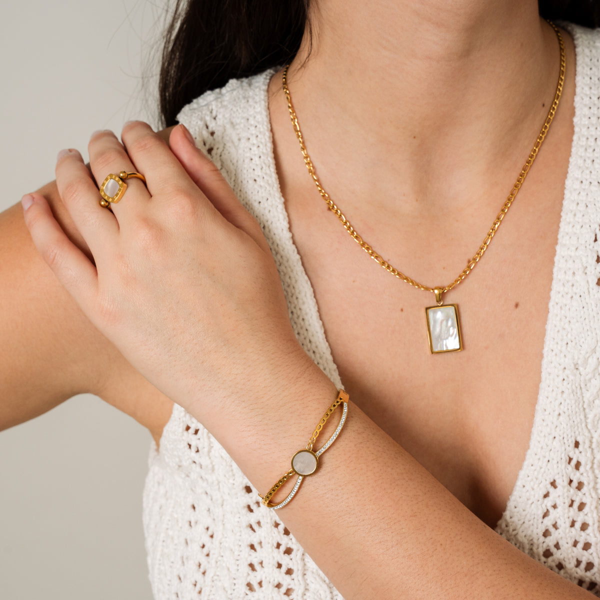 Square Rotatable Numeral Pendant Ring - Gold Tone