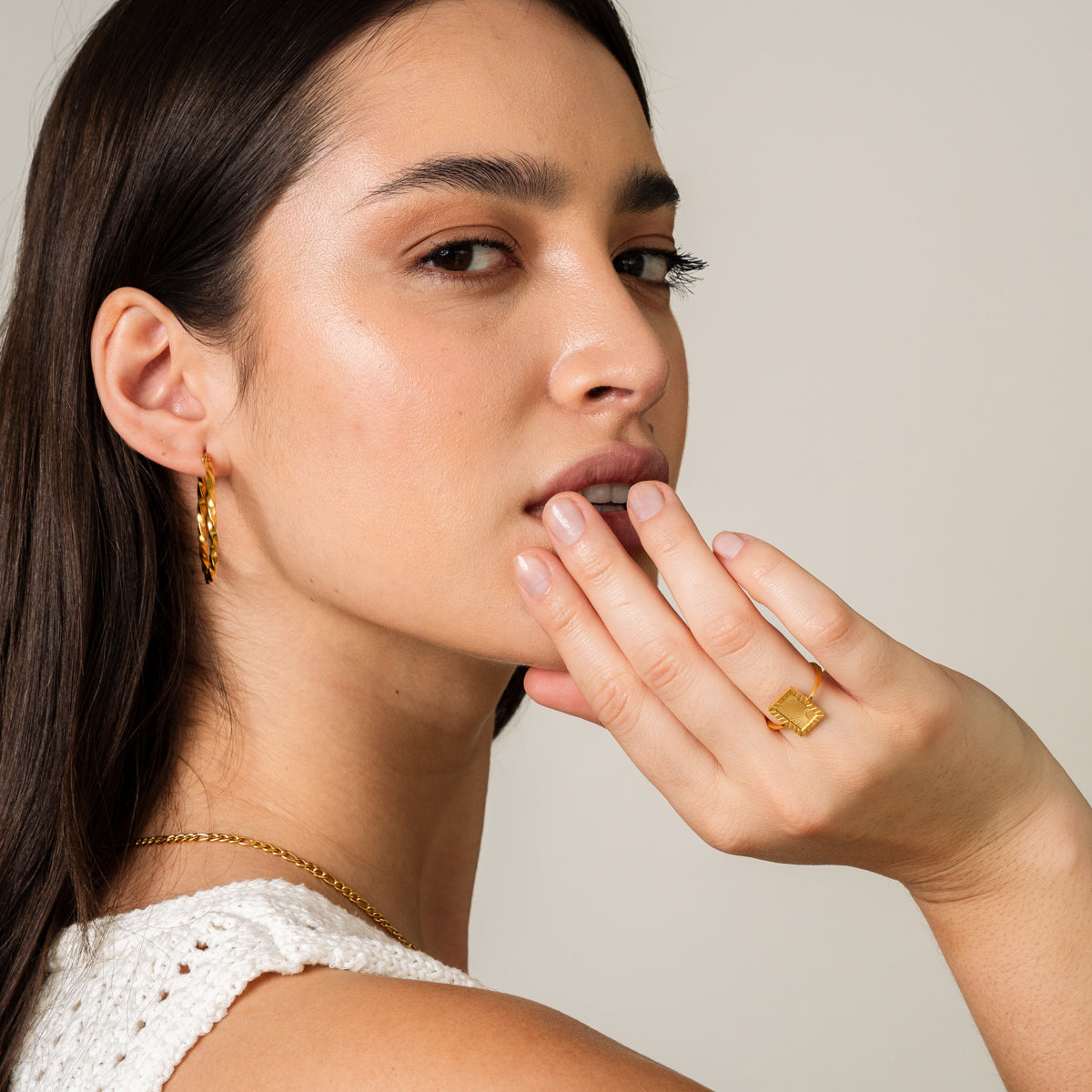 Sunrise Plate Ring - Gold Tone