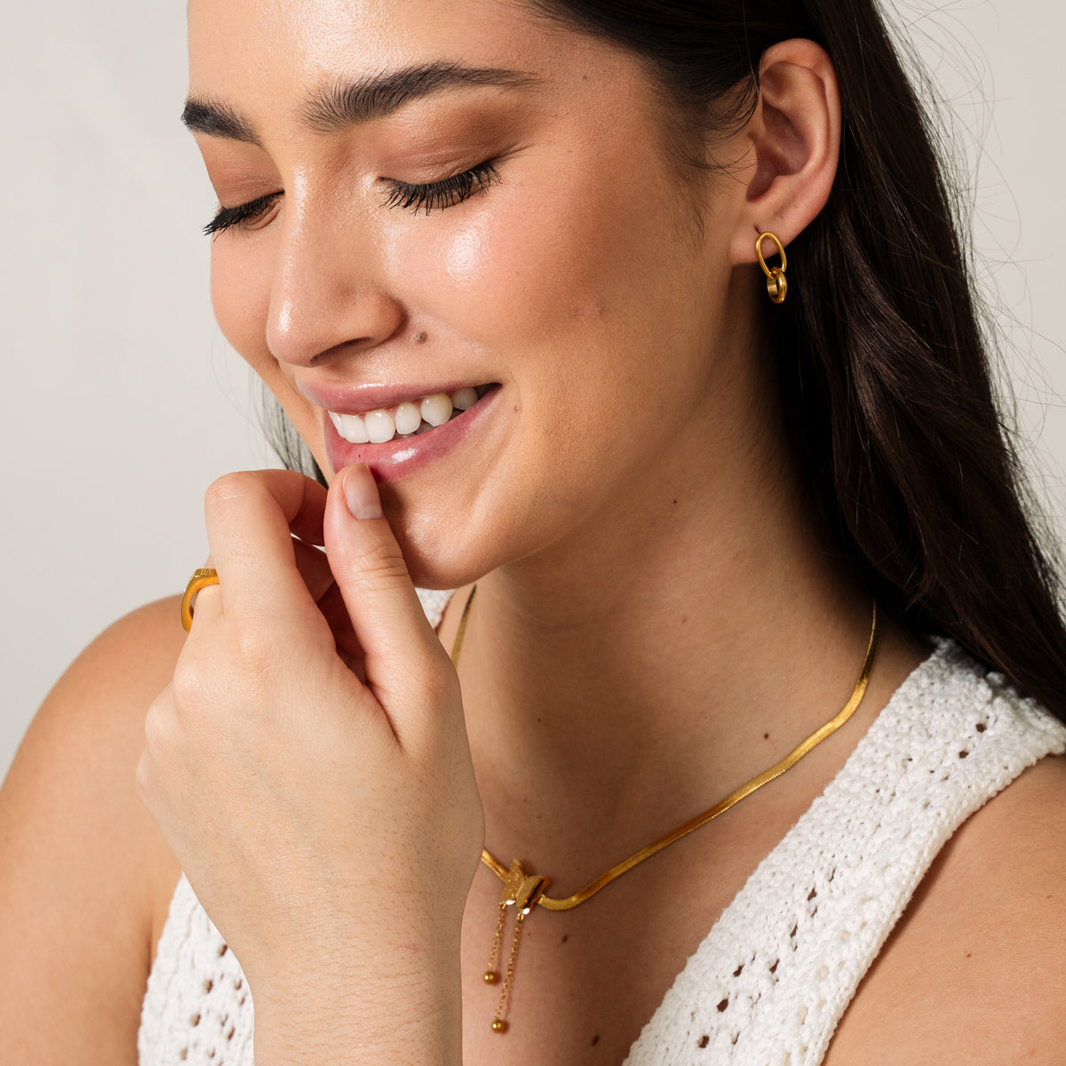 Double Link Hoop Earrings - Gold Tone