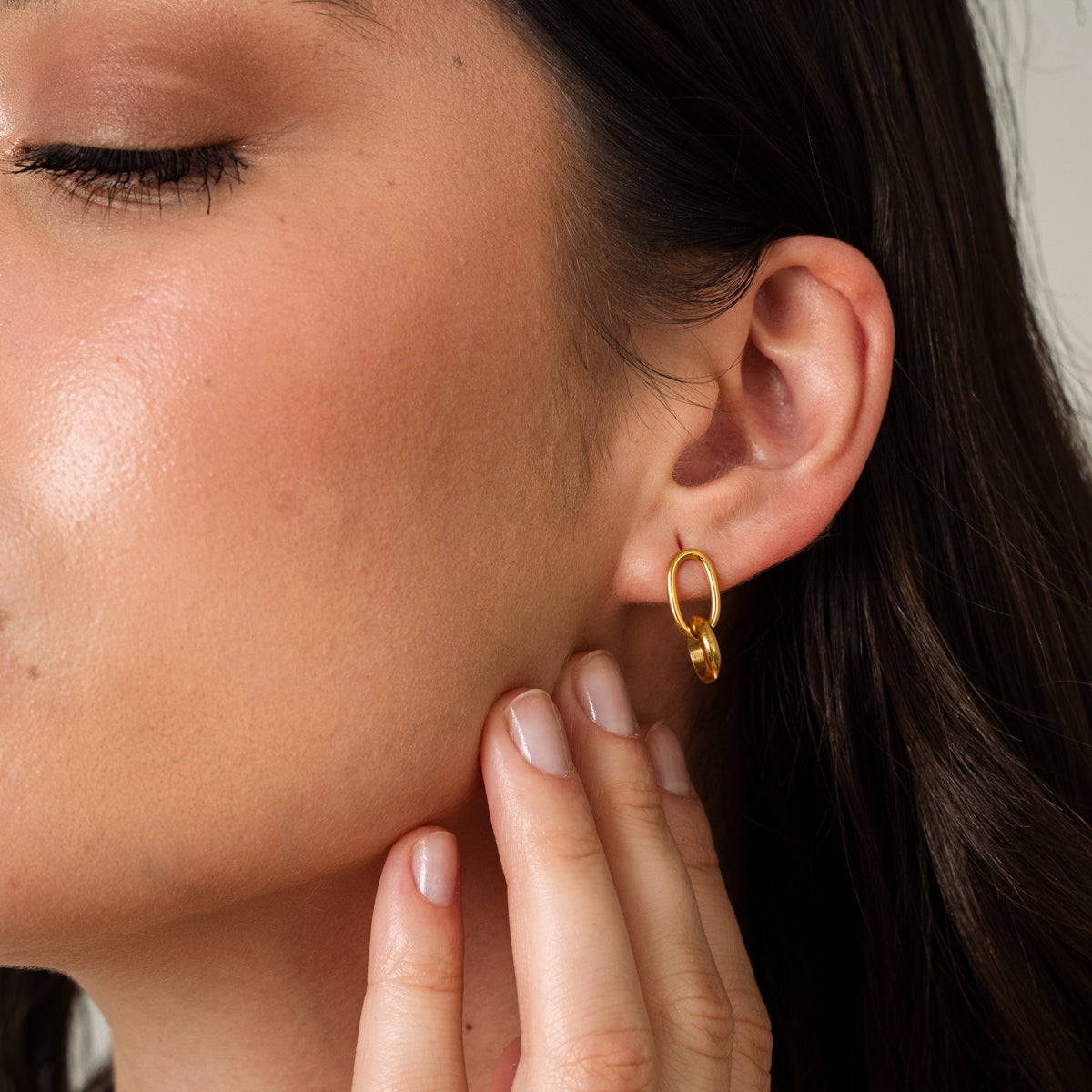 Double Link Hoop Earrings - Gold Tone