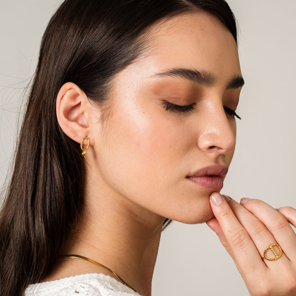 Double Link Hoop Earrings - Gold Tone