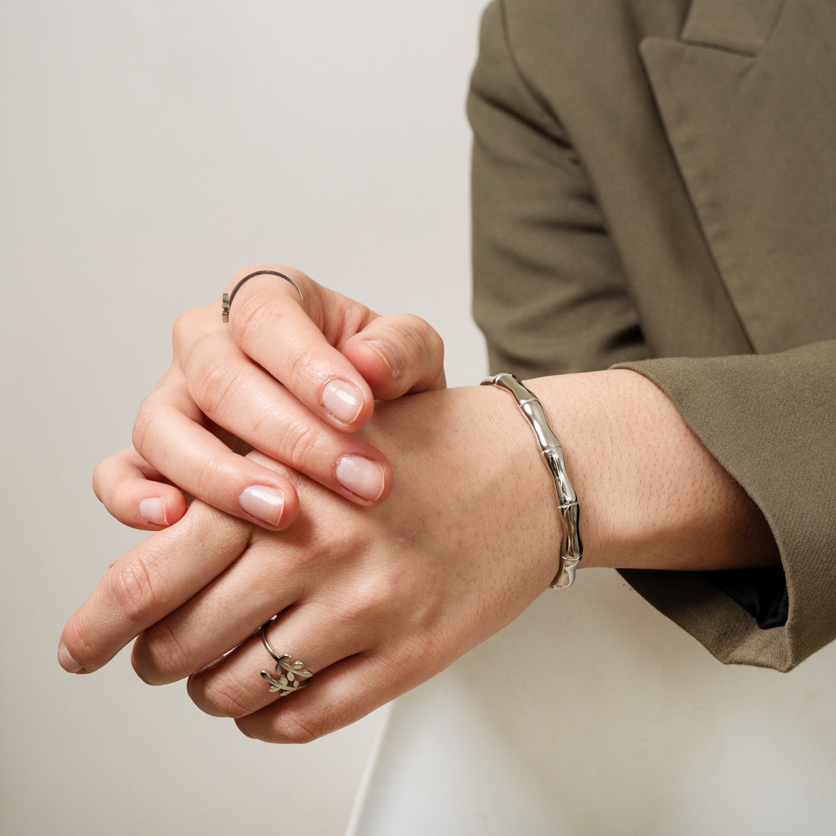Bamboo Bangle Bracelet - Silver