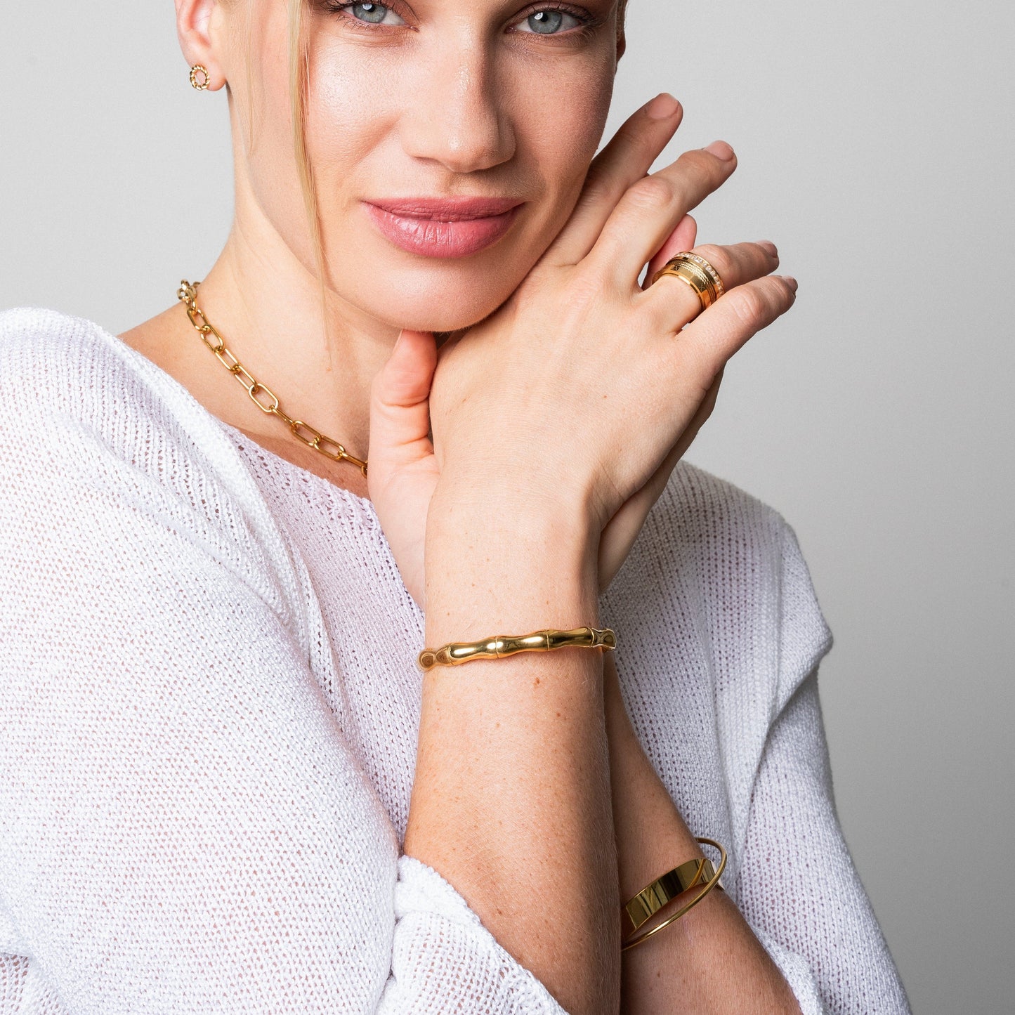 Bamboo Bangle Bracelet - Gold Tone