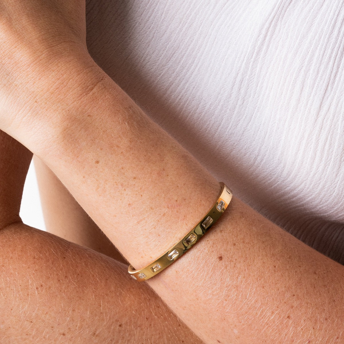 Rectangle Stone Bangle - Gold Tone