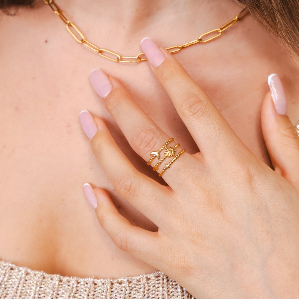 Starlit Lines Adjustable Ring - Gold Tone