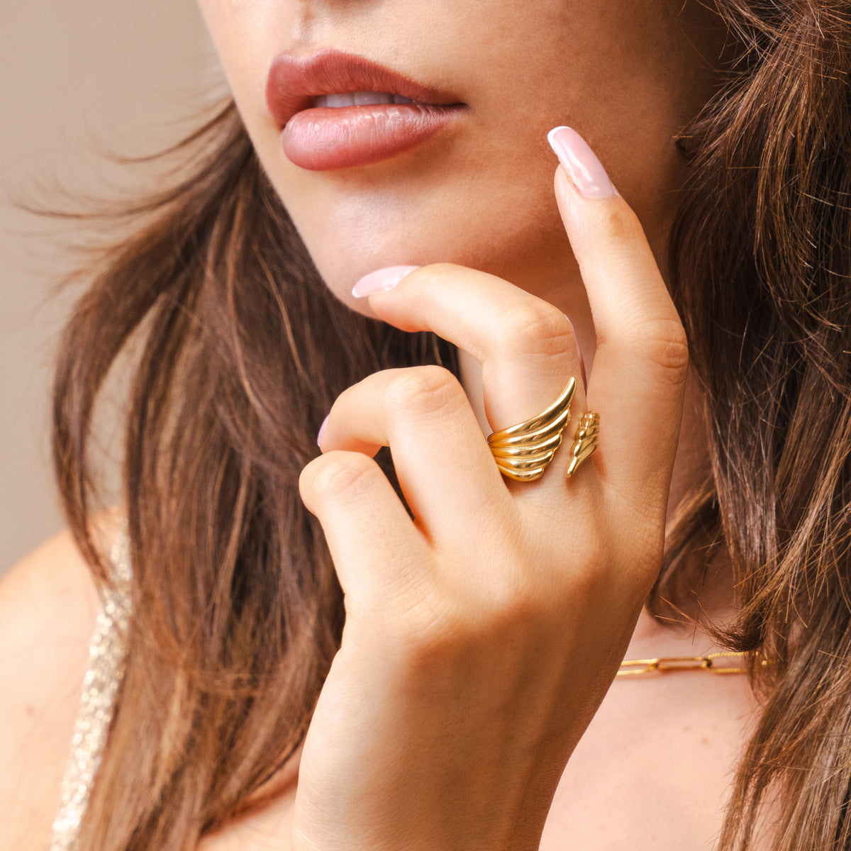 Celestial Wing Adjustable Wrap Ring - Gold Tone