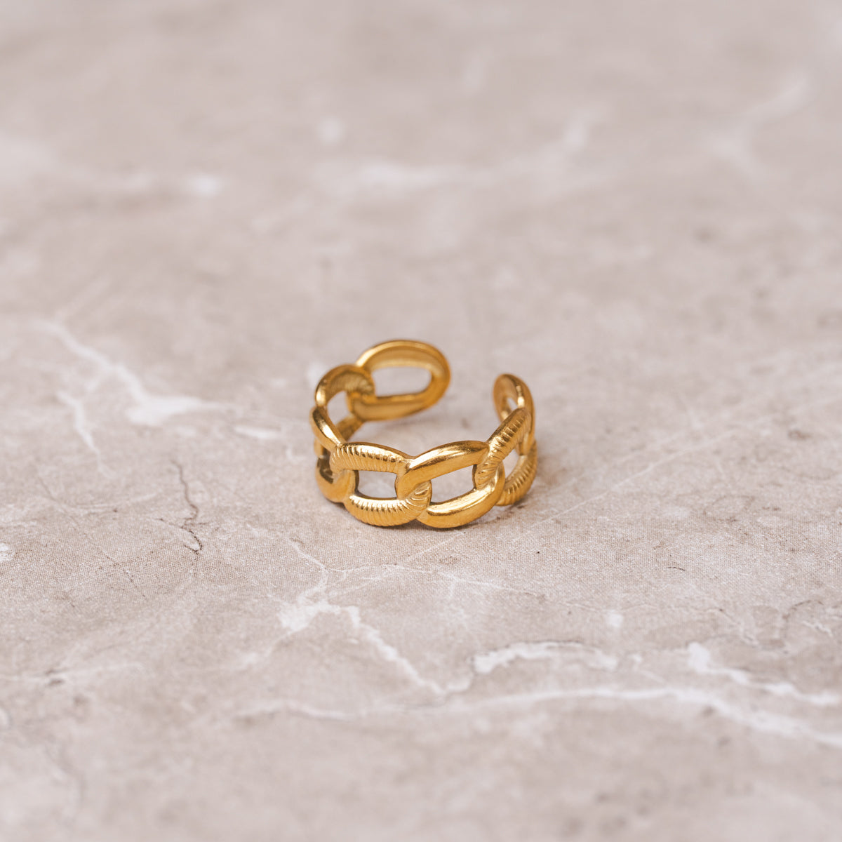 Linked Adjustable Ring - Gold Tone