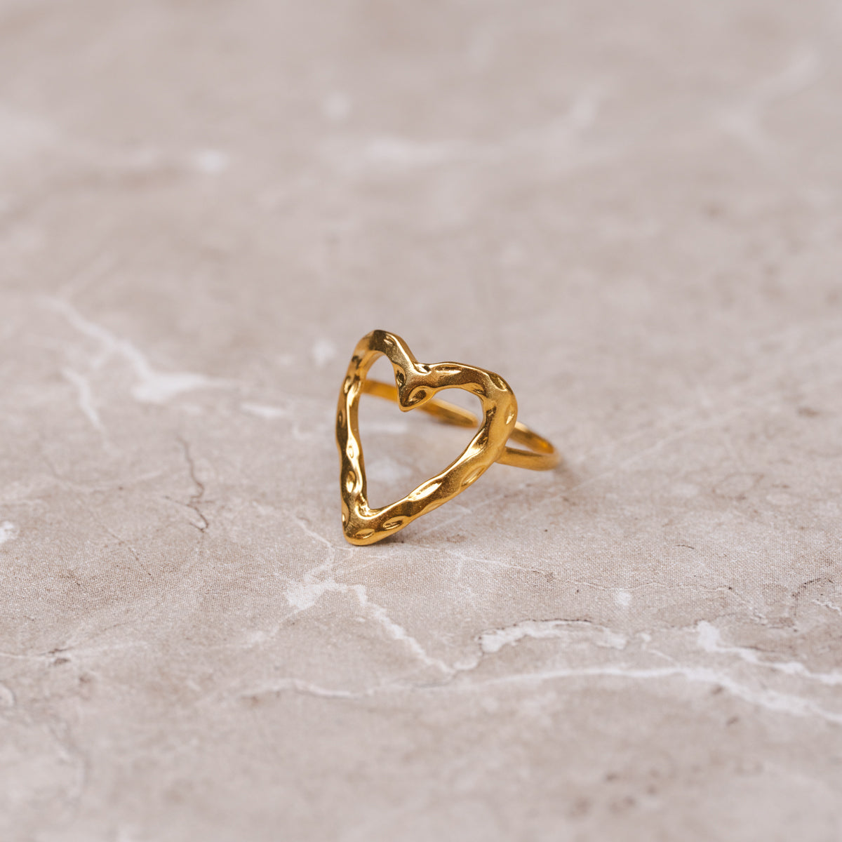 Crafted Heart Adjustable Ring - Gold Tone