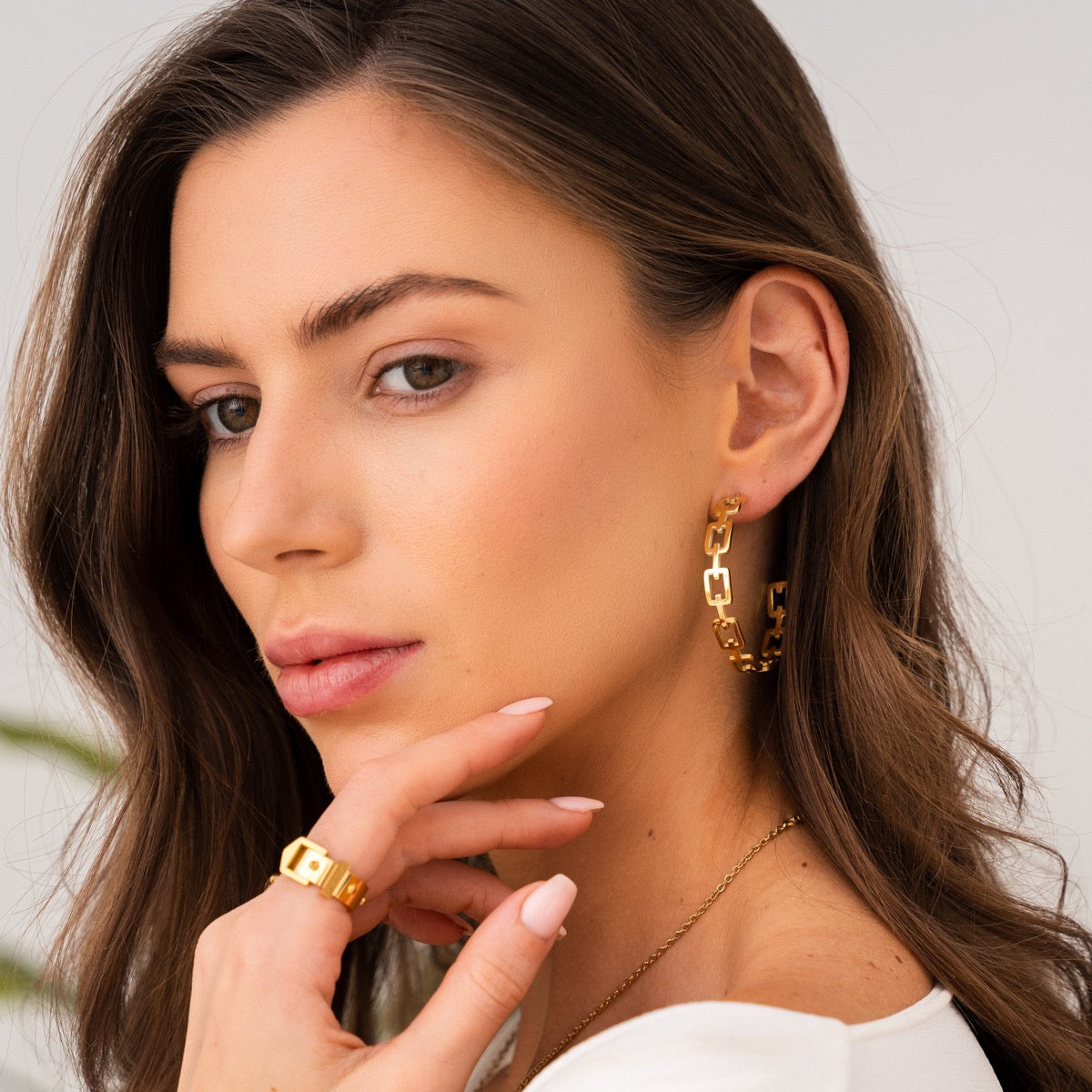 Geometric Hoop Earrings Gold Plated - Gold Tone