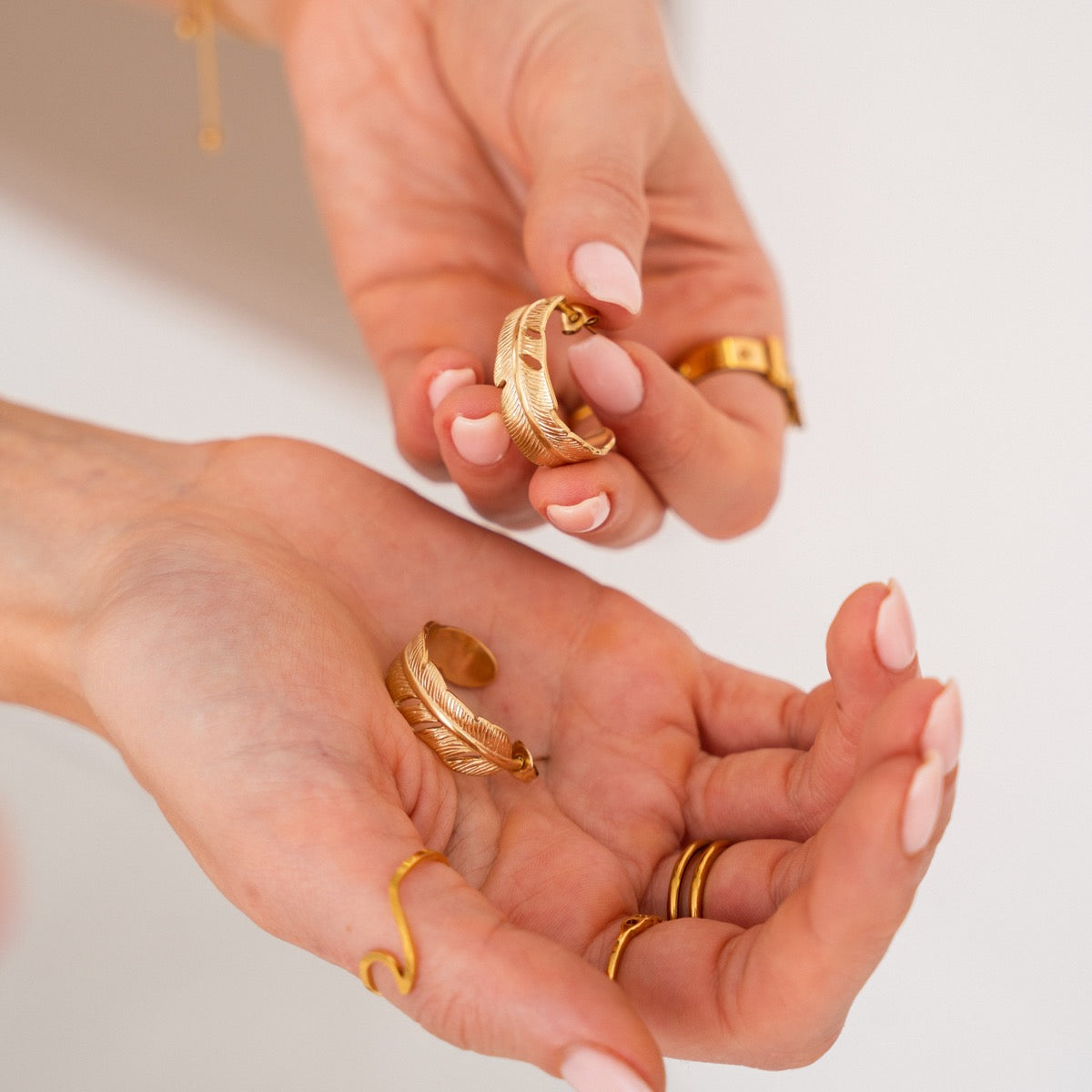 Feather Hoop Earrings - Gold Tone