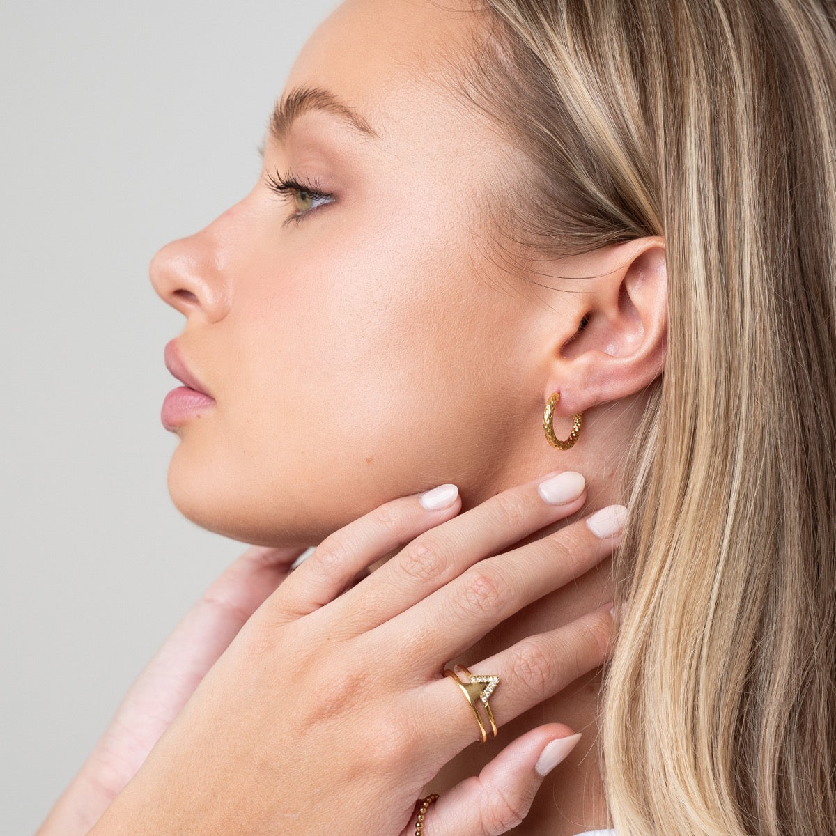 Textured Huggie Earrings - Gold Tone