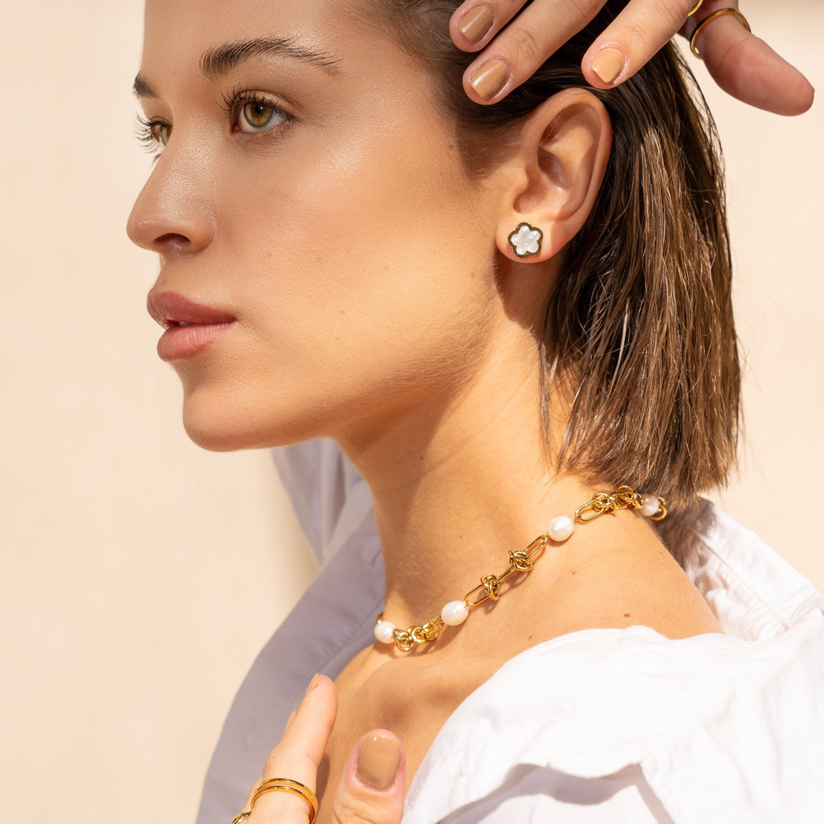 Pearl Knot Necklace - Gold Tone